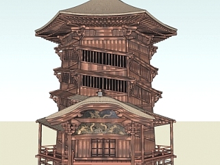 日式塔楼su模型