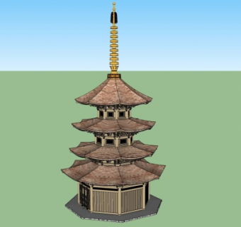 日式塔楼su模型