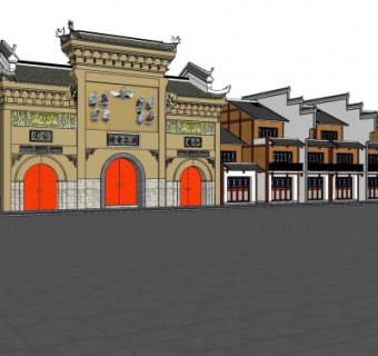 中式古建门面su模型