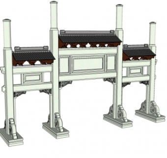 中式门楼牌坊免费su模型