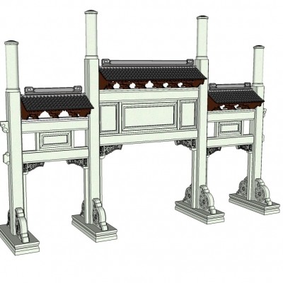 中式门楼牌坊su模型