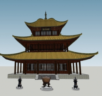 中式岳阳楼su模型