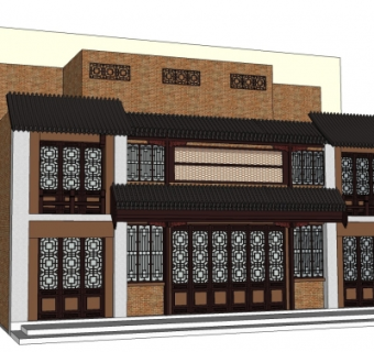 中式饭店门面su模型