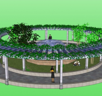 现代圆廊人物喷泉组合su模型