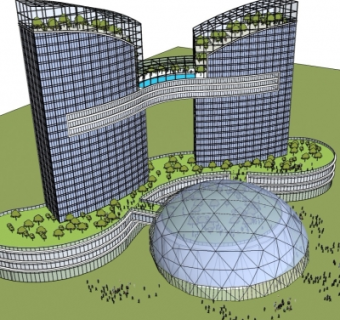 现代绿色生态办公楼群su模型