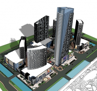 现代大型商业综合体su模型