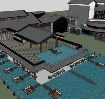 新中式酒店综合体su模型