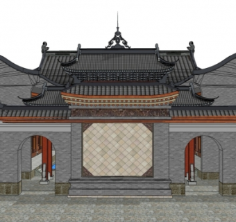 中式寺院su模型