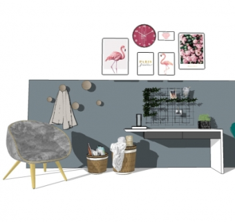 北欧休闲椅组合su模型