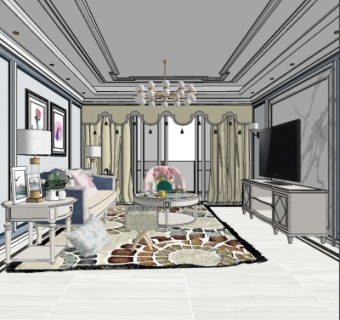 欧式客餐厅su模型