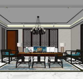 新中式客餐厅su模型