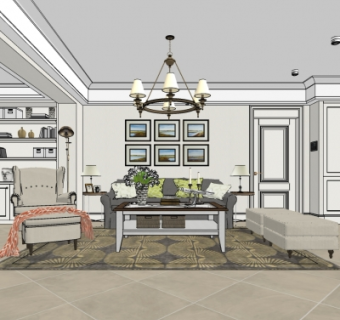 美式客餐厅su模型
