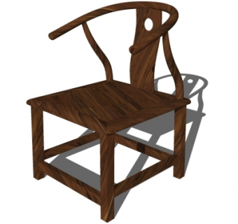 中式实木单椅su模型