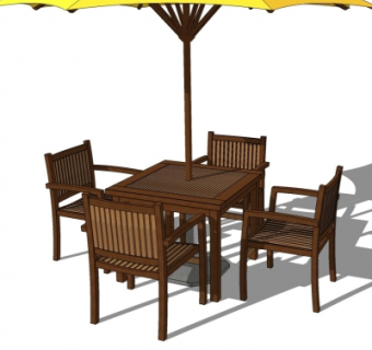 中式实木户外椅组合su模型
