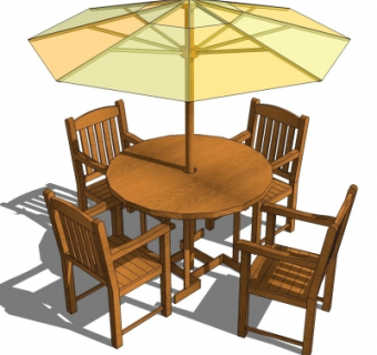 中式实木户外椅组合su模型