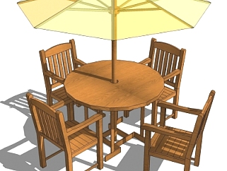中式实木户外椅组合su模型