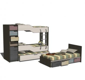 现代单人床组合su模型