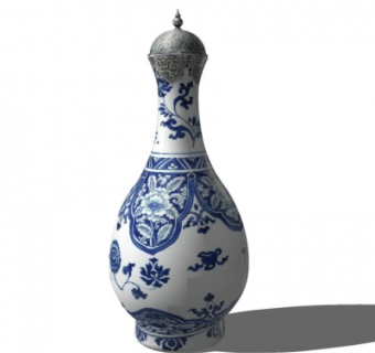 中式镶银陶瓷花瓶su模型