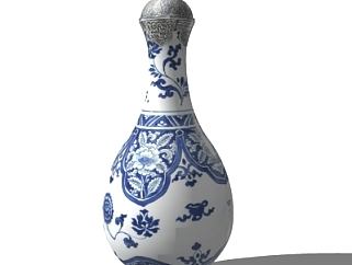 中式镶银陶瓷花瓶su模型