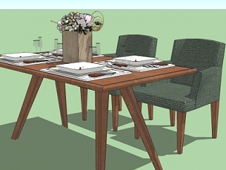 北欧餐桌椅组合su模型