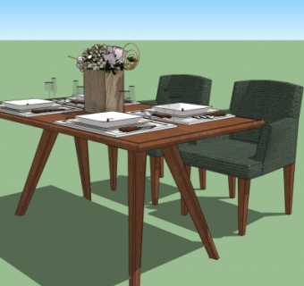 北欧餐桌椅组合su模型