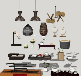 中式摆件挂件组合su模型