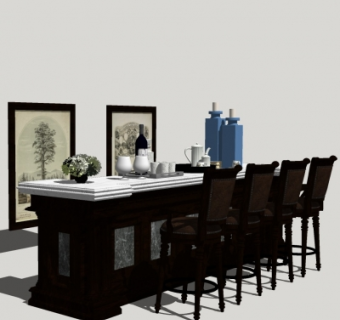 欧式餐桌椅组合su模型