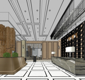 现代酒店大堂su模型