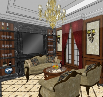 欧式古典酒庄品酒室su模型