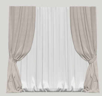 现代布艺窗帘su模型
