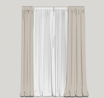 现代布艺窗帘su模型