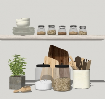 北欧厨具餐具摆件组合su模型