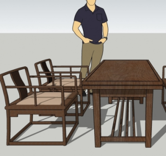 中式餐桌椅su模型
