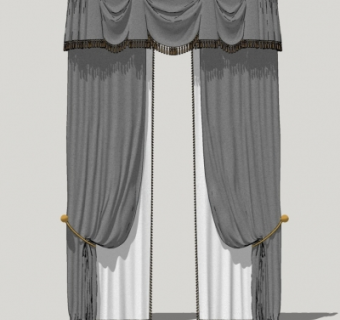 欧式布艺窗帘su模型