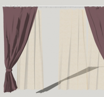 现代布艺窗帘su模型