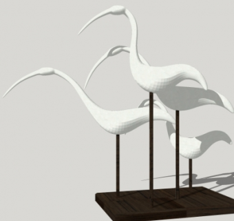 现代仙鹤摆件组合su模型