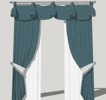 现代布艺窗帘su模型