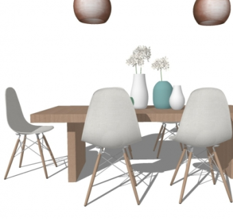 北欧餐桌椅组合su模型