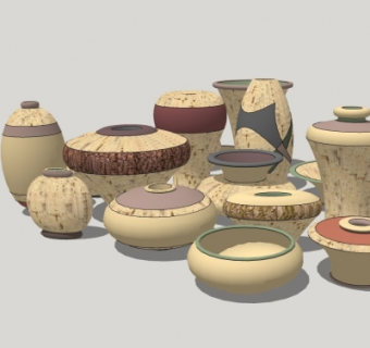 现代瓦罐摆件su模型