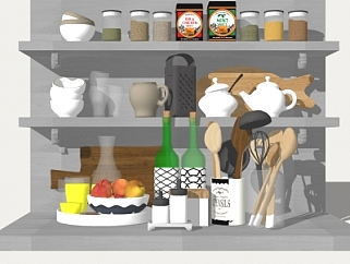现代厨房器具调味品su模型