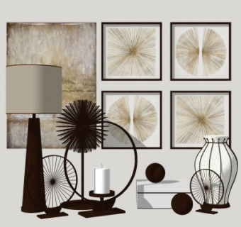 中式挂画摆件su模型