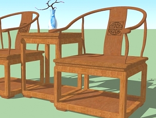 中式实木圈椅组合su模型