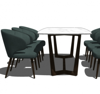 北欧餐桌椅组合su模型