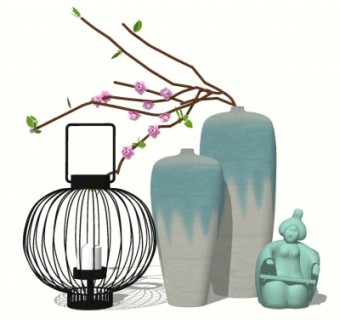 日式花瓶花卉摆件su模型