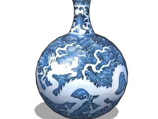 中式青花瓷瓶su模型