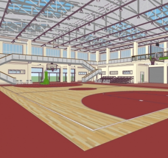 现代篮球馆su模型