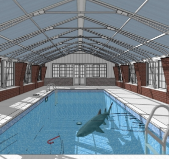 现代游泳馆su模型