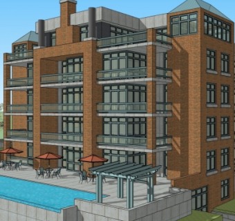 现代多层公寓楼su模型