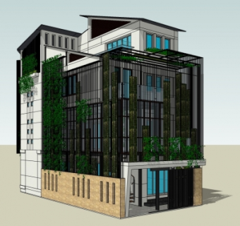 现代多层公寓楼su模型