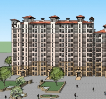 现代多层公寓楼su模型